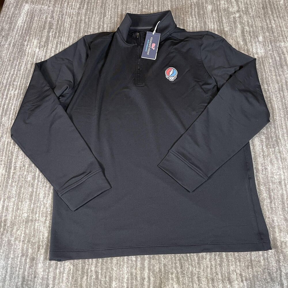 Vineyard Vines Grateful Dead Q-Zip Pullover Mens Medium Black Performance Golf